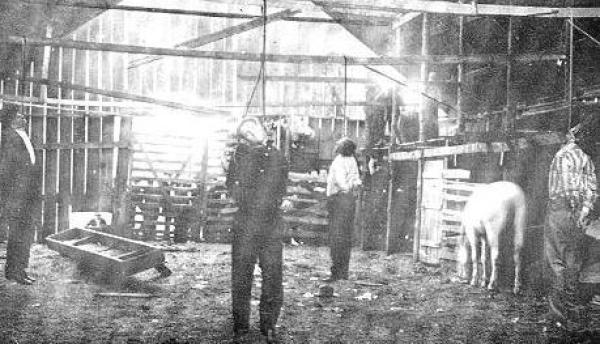Jim Miller (Far left) after having been hanged by a lynch mob.