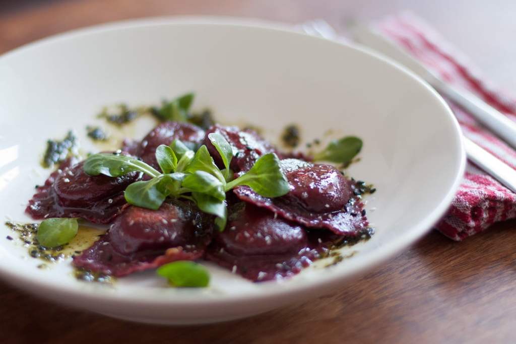 Beetroot and Cashew Ricotta Ravioli