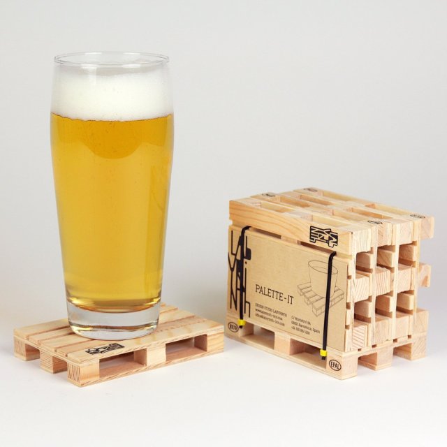 beer on wooden pallet coaster