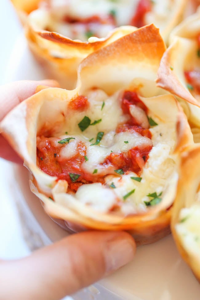 mini lasagna cupcakes with wonton wrappers