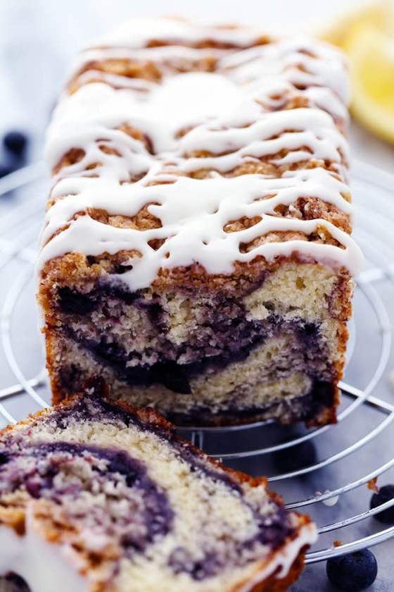 Blueberry Pie Muffin Bread with a Lemon Glaze