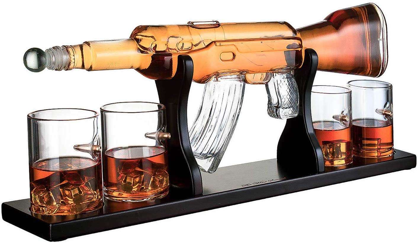 Gun Large Decanter Set Bullet Glasses