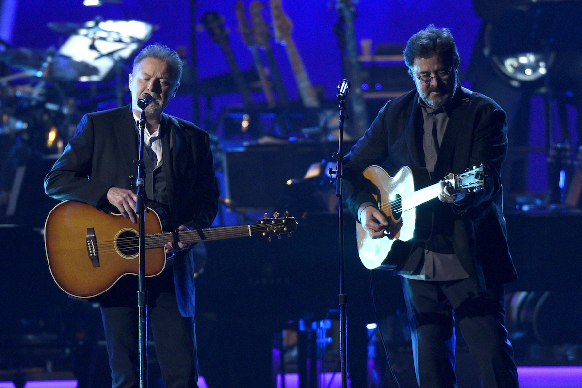 Eagles members Don Henley and Vince Gill perform live.