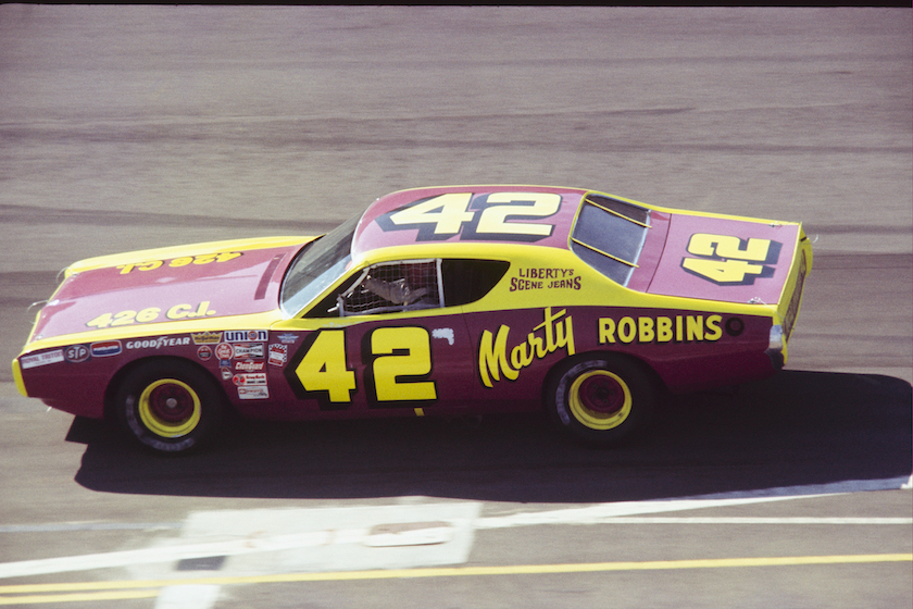 UNITED STATES - MARCH 06: 1972 Miller 500 - NASCAR - Ontario Motor Speedway. Marty Robbins drives the KLAC 570 Dodge to an eighth place finish.