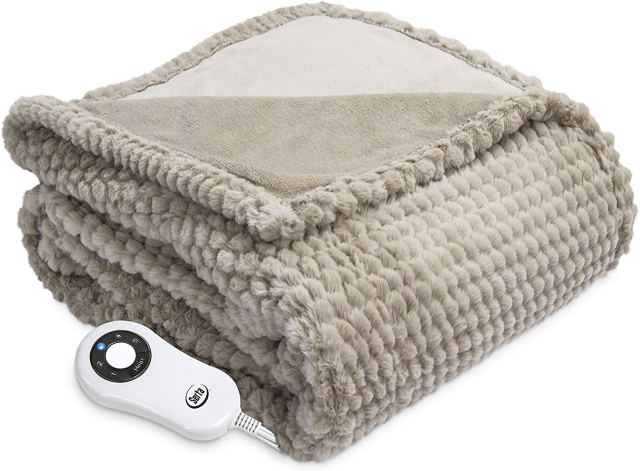 serta honeycomb best heated throw blanket with white background