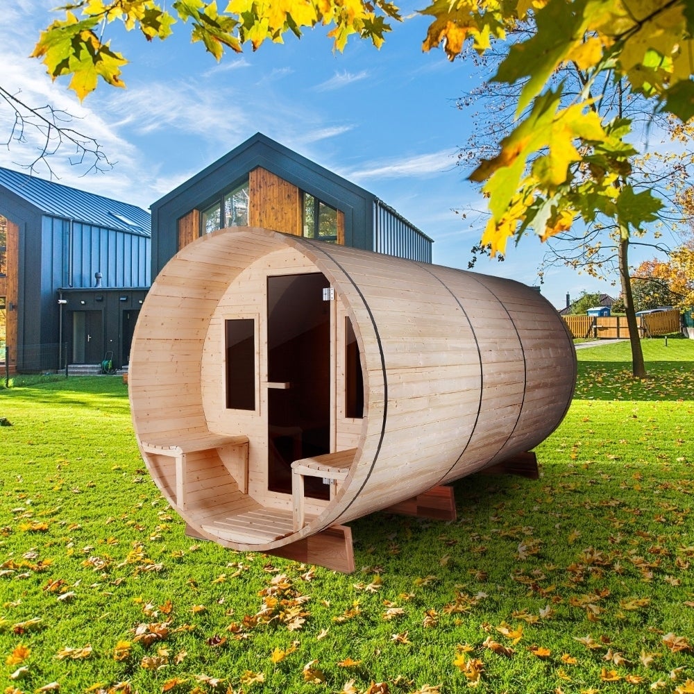 ALEKO Outdoor White Pine Barrel Steam 8 Person Sauna with ETL Heater - 12.8 x 6.6 x 6.9 Feet