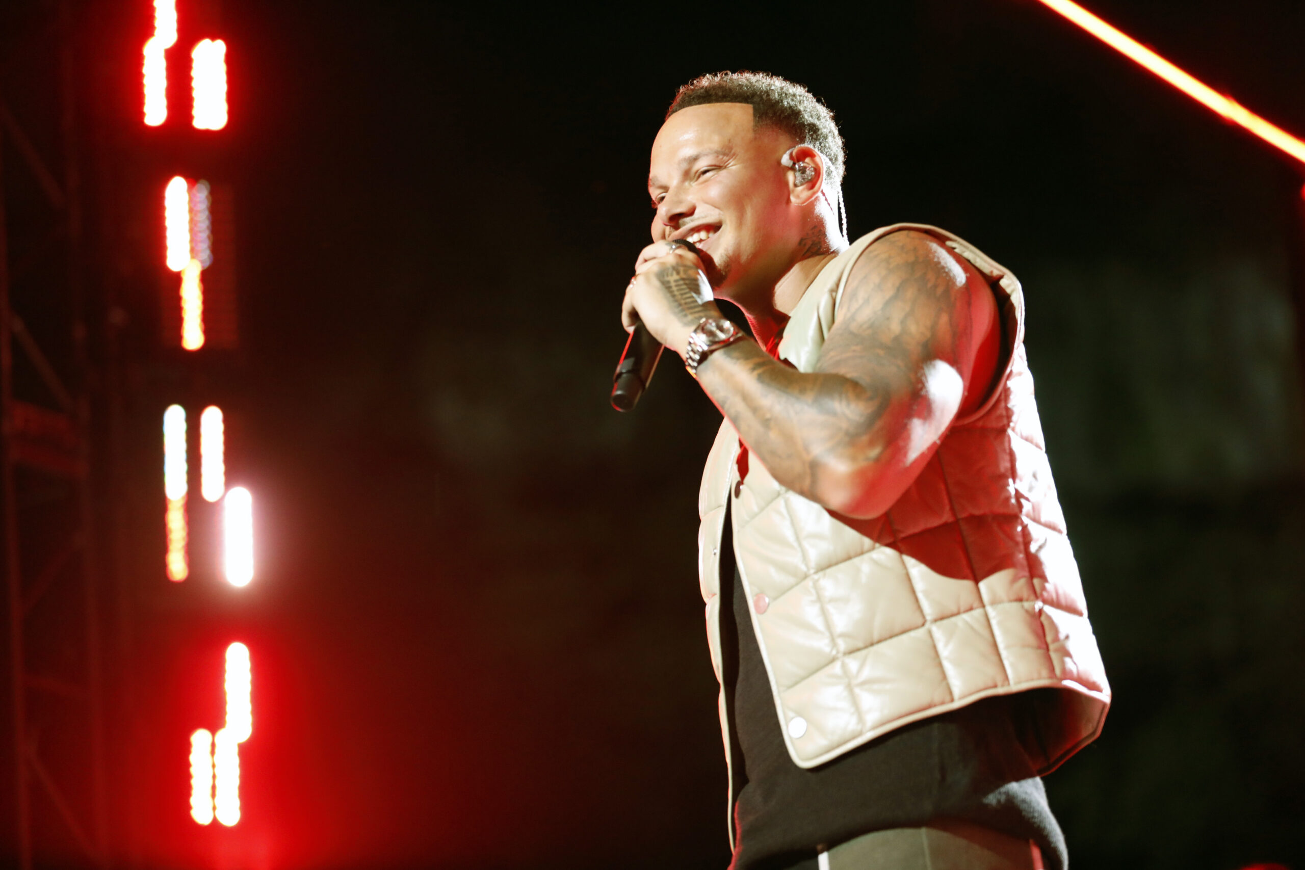  In this image released on August 28, Kane Brown performs for the 2022 MTV VMAs broadcast. 