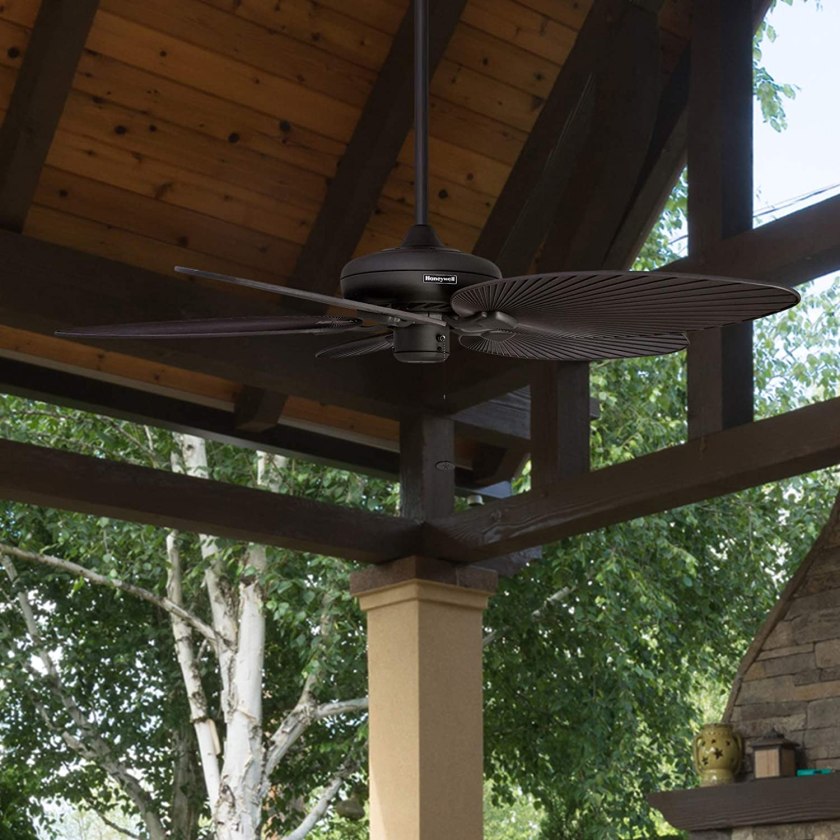 Honeywell Palm Island 52-Inch Tropical Ceiling Fan, Five Palm Leaf Blades, Indoor/Outdoor, Damp Rated, Bronze