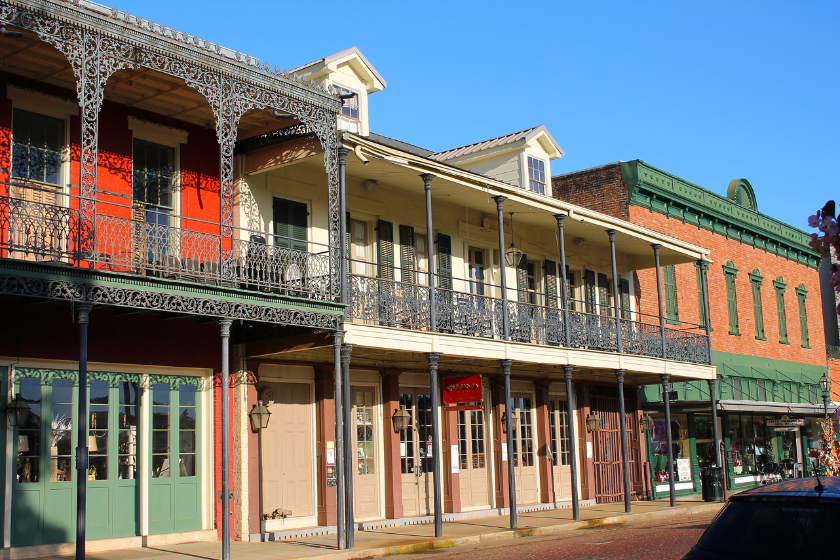 The Ducournau Building has French influenced architecture and wrought iron balcony.