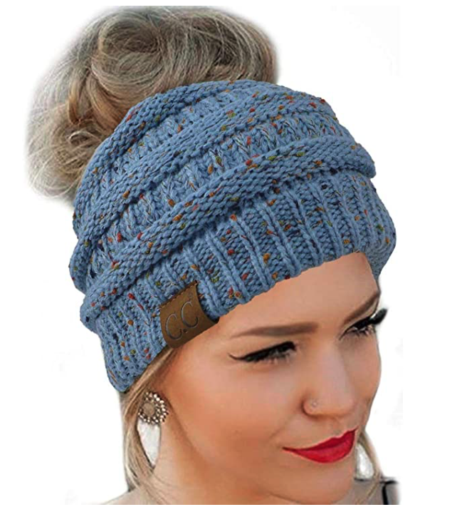 CC Quality Knit Messy Bun Hat Beanie