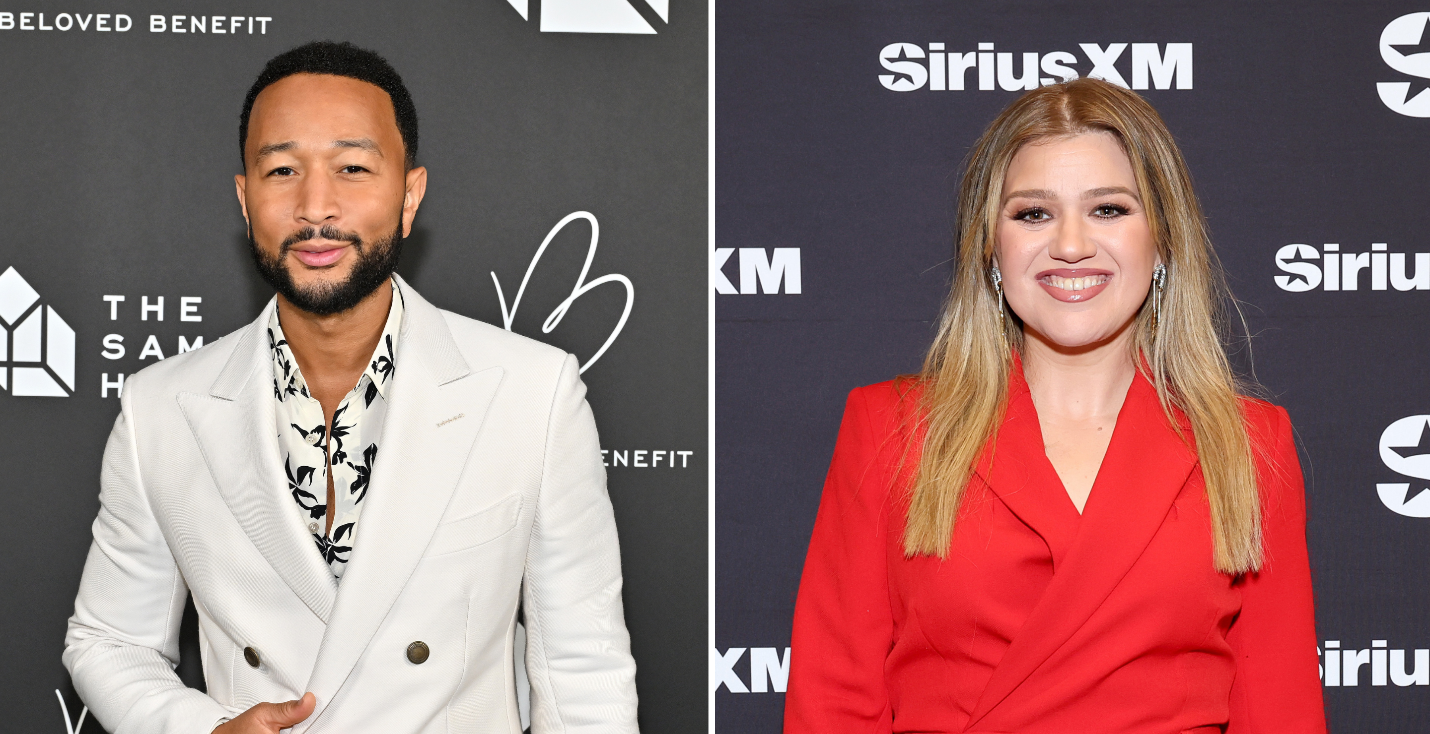 ATLANTA, GEORGIA - AUGUST 24: John Legend attends the 2023 Beloved Benefit presented by The Same House at Georgia World Congress Center on August 24, 2023 in Atlanta, Georgia and NEW YORK, NEW YORK - NOVEMBER 08: Kelly Clarkson attends the SiriusXM Next Generation: Industry & Press Preview at The Tisch Skylights at The Shed on November 08, 2023 in New York City.