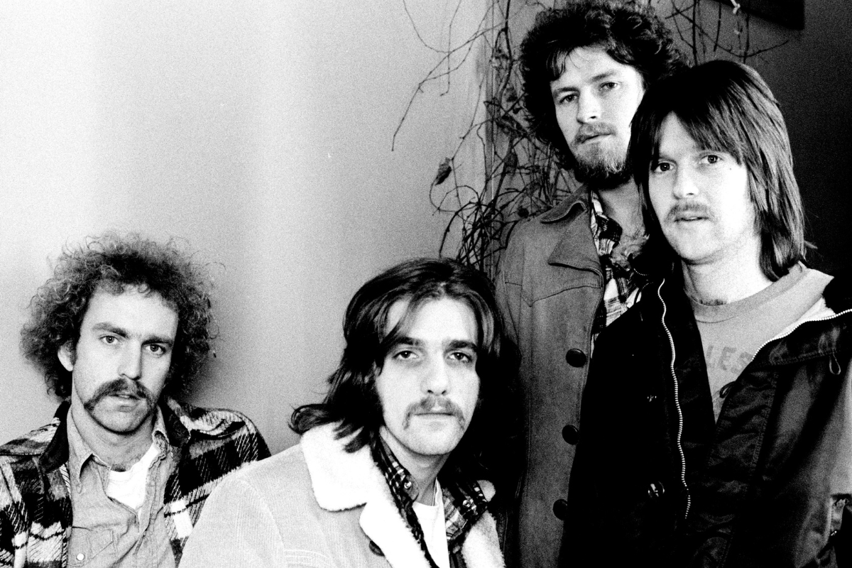 Bernie Leadon, Glenn Frey, Don Henley and Randy Meisner of The Eagles pose for a group portrait in London in 1973.