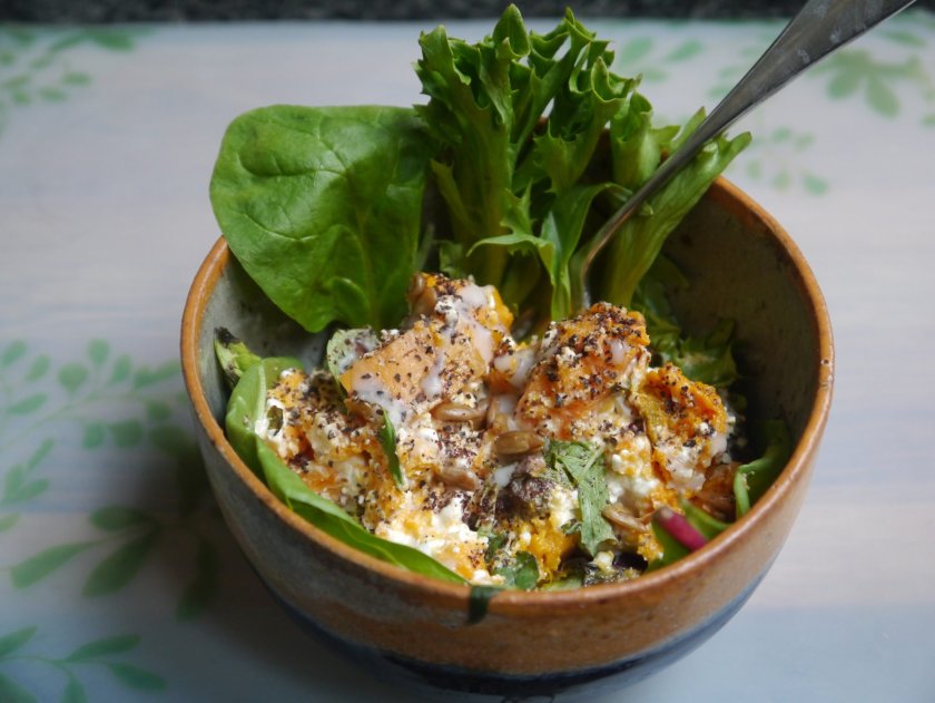 acid reflux recipe with salad and sweet potato