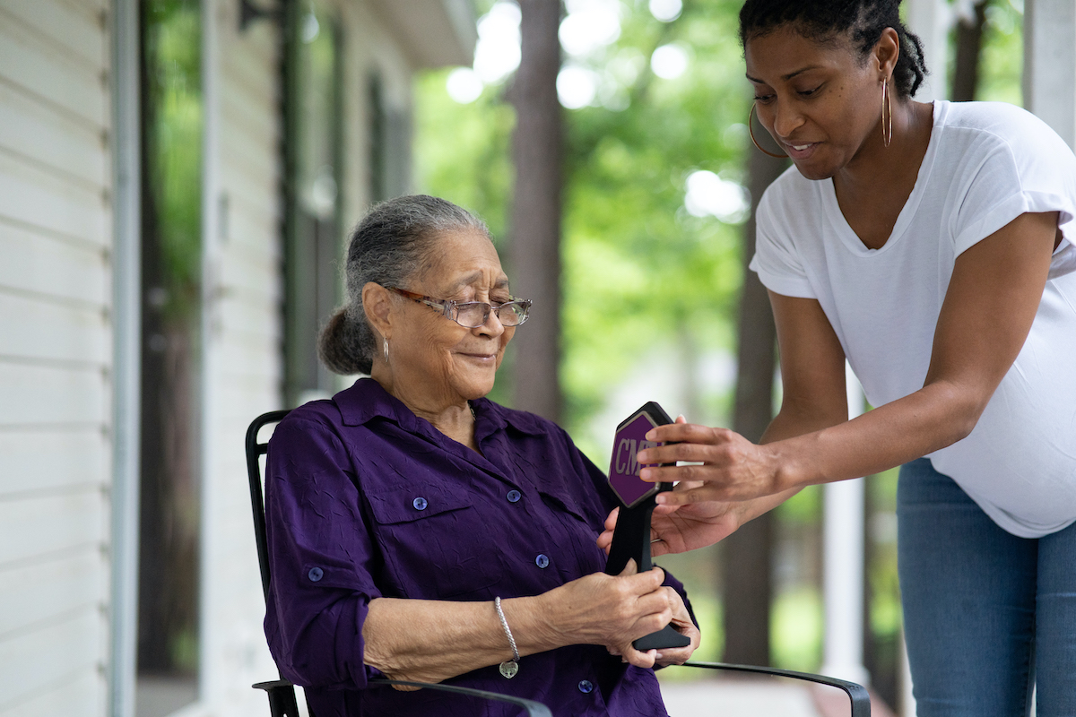This imIn this image released on June 10th 2021, Quia Thompson hands Linda Martell an award for the 2021 CMT Music Awards in Irmo, South Carolina broadcast on June 9, 2021.