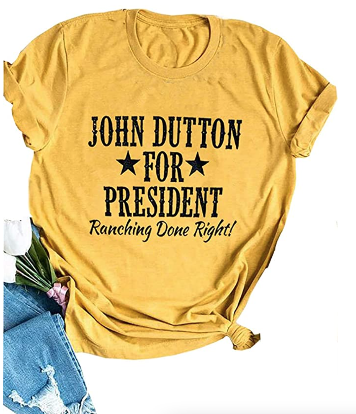 John Dutton for President Star T-Shirt Women Funny Letters Print Short Sleeve Top Tee