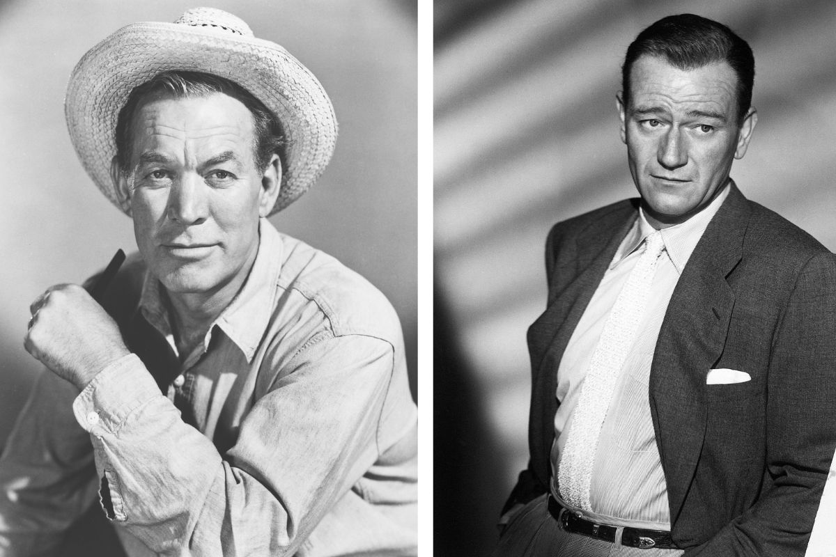 American actor Ward Bond (1903 - 1960), circa 1950./ Closeup of John Wayne (1907-1979) American actor. He is shown standing with his hands in his pockets. Ca. 1940s-1950s. Filed 1979.