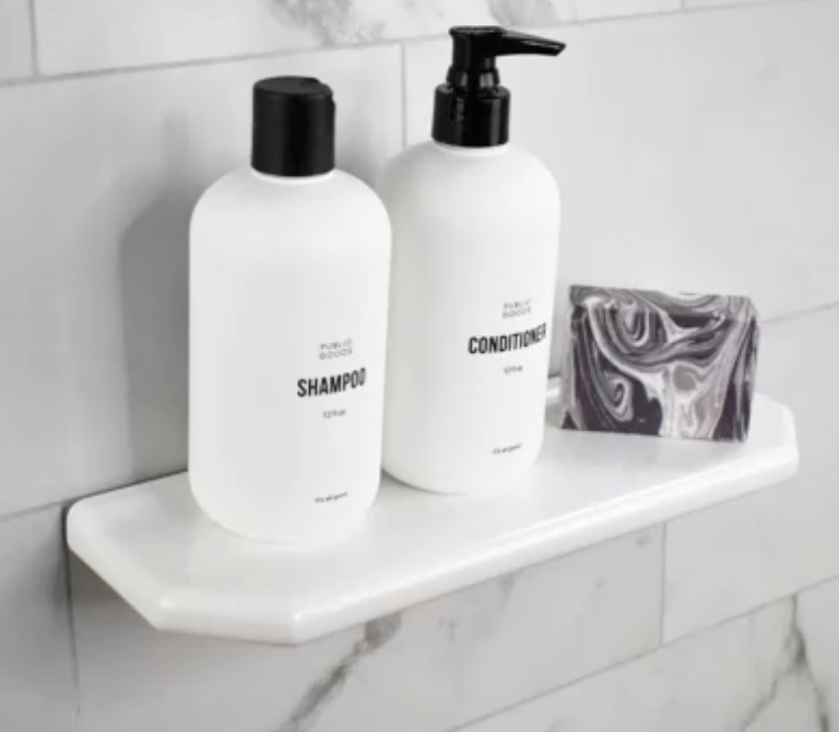 12 inch Floating Shelves Shower Caddy - Matte Graphite Wall Mounted Bathroom Organizer Storage Mount Metro Flatback