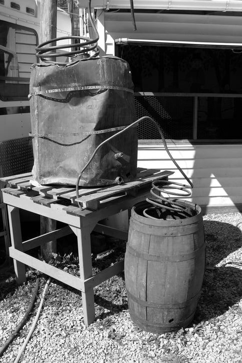A rusty old moonshine still.