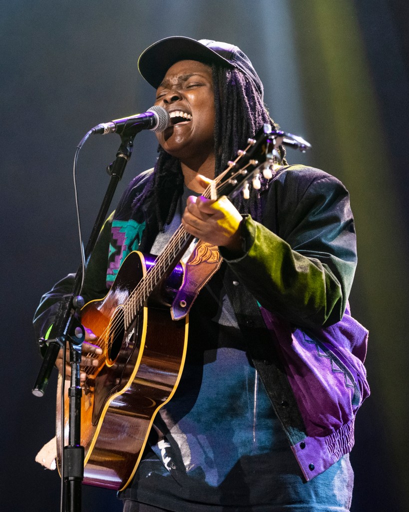 Joy Oladokun performs at Ryman Auditorium on October 23, 2021 in Nashville, Tennessee.
