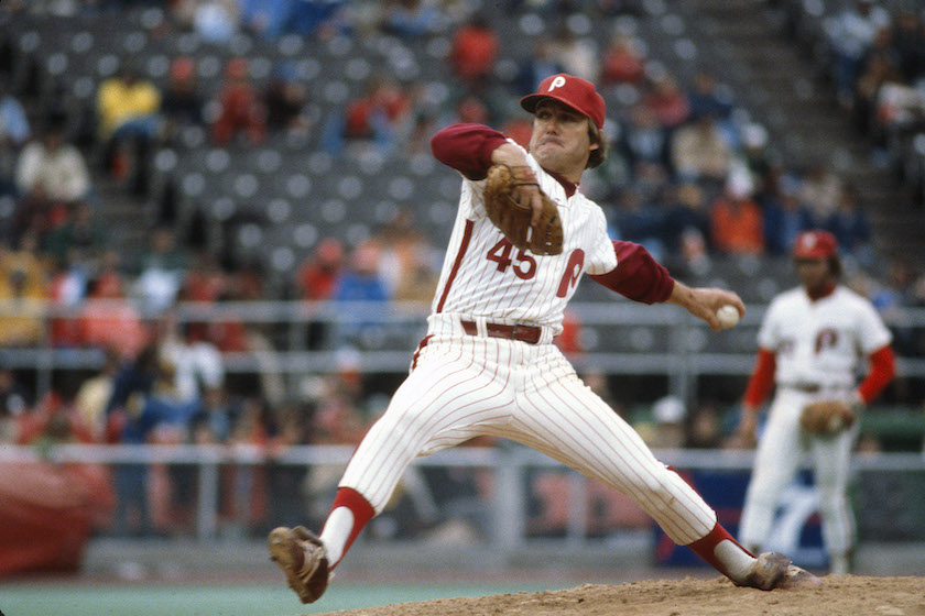PHILADELPHIA, PA - CIRCA 1978: Pitcher Tug McGraw #45 of the Philadelphia Phillies pitches during an Major League Baseball game circa 1978 at Veterans Stadium in Philadelphia, Pennsylvania. McGraw played for the Phillies from 1975-84. 