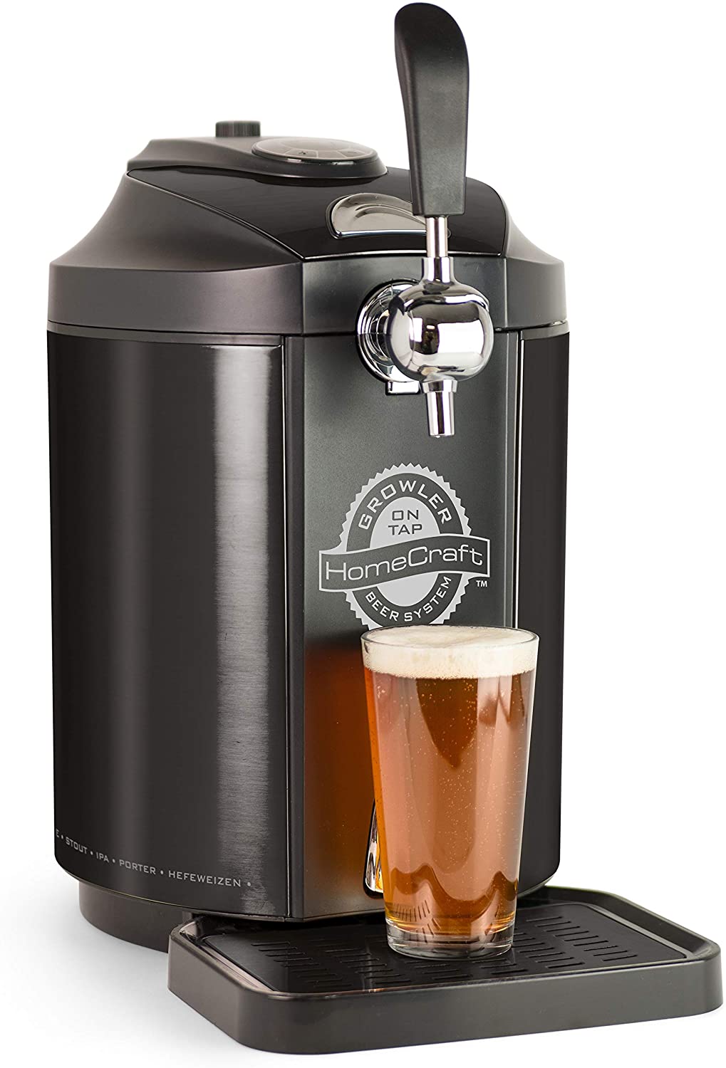 Homecraft Black Stainless Steel Easy-Dispensing Tap Mini Kegerator Cooling System, Includes Reusable Growler, CO2 Cartridges, Removable Drip Tray & Cleaning Kit, Beer Fresh For 30 Days, 5-liter
