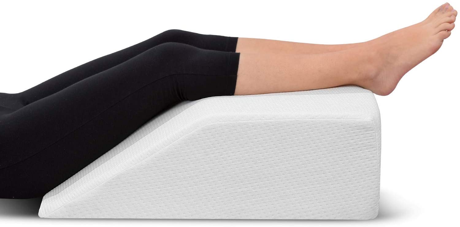 Leg Elevation Pillow - with Memory Foam Top, High-Density Leg Rest Elevating Foam Wedge- Relieves Leg Pain, Hip and Knee Pain, Improves Blood Circulation, Reduces Swelling - Breathable, Washable Cover