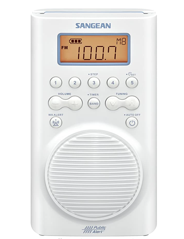 Sangean H205 AM/FM Weather Alert Waterproof Shower Radio White