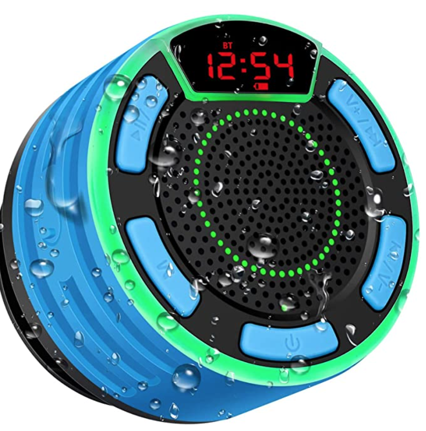 IPX7 Waterproof Speaker, BassPal Bluetooth Portable Wireless Shower Speakers with LED Display, FM Radio, Suction Cup, Light Show, TWS, Loud Stereo Sound for Pool Beach Home Party Travel Outdoors