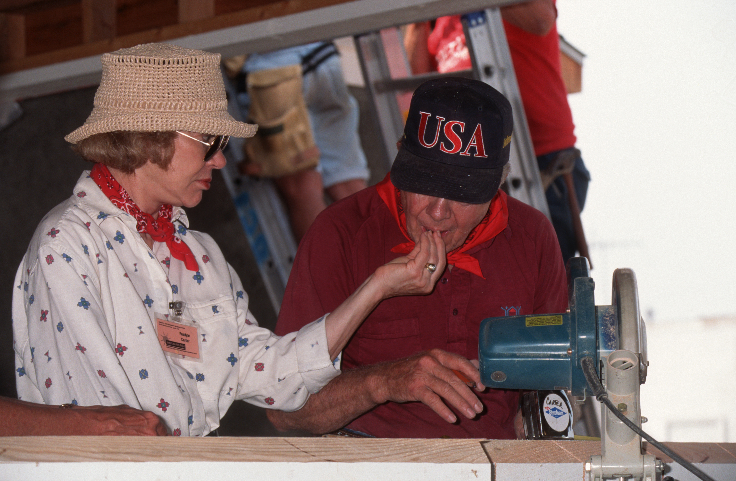 Rosalynn Carter and Jimmy Carter during Jimmy Carter and Rosalynn Carter Building Houses for Habitat for Humanity - June 23, 1995 at Watts, Los Angeles in Los Angeles, California, United States.