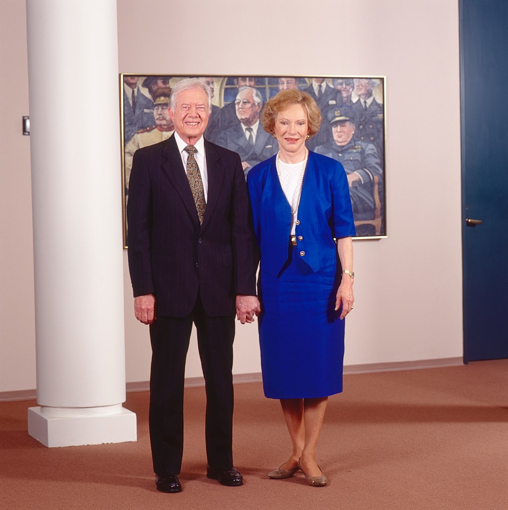 Former US President Jimmy Carter and former First Lady Rosalynn Carter attend an unspecified event at the Jimmy Carter Presidential Library & Museum, Atlanta, Georgia, 1996. 