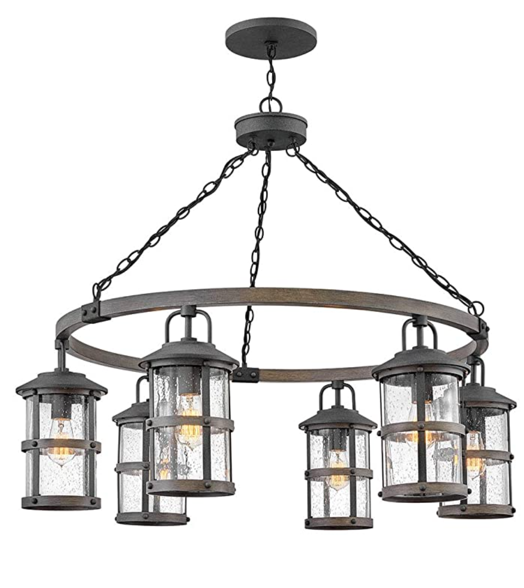 Hinkley Carson Collection Contemporary Modern Three Light Outdoor Chandelier, Vintage Iron