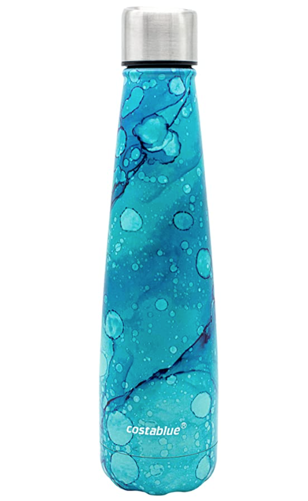 Costablue Beverly Hills Collection Stainless Steel Water Bottle - BPA-Free Insulated Double Wall Bottle with Dishwasher-Safe Push-Lock-Open-Close Lid - 17 oz - Bubbly Blue