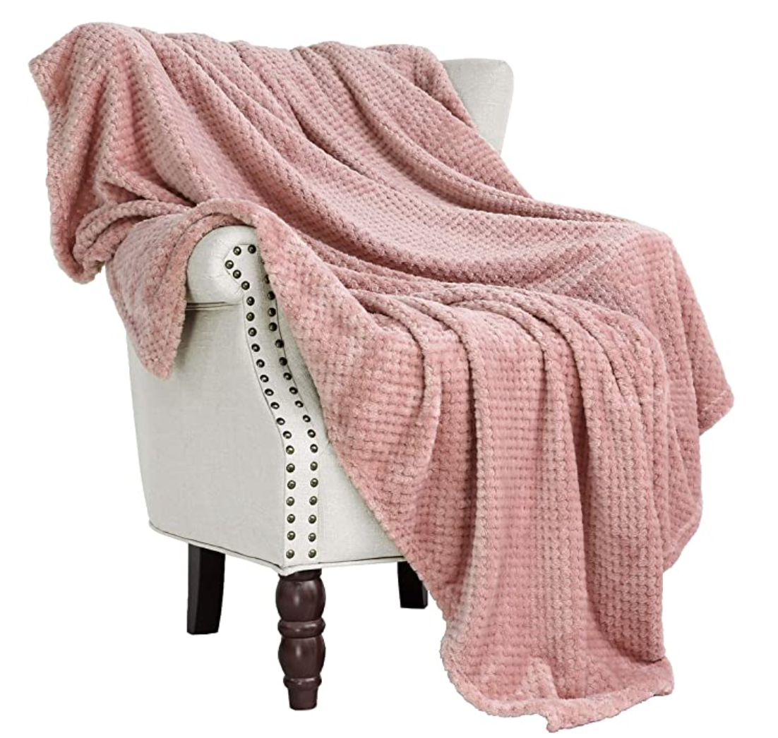Exclusivo Mezcla Waffle Textured Soft Fleece Blanket, Large Throw Blanket(Dusty Pink, 50 x 70 inches)- Cozy, Warm and Lightweight