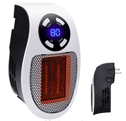350W Space heater, Wall Outlet Electric Space Heater as Seen on TV with Adjustable Thermostat and Timer and Led Display, Compact for Office Dorm Room