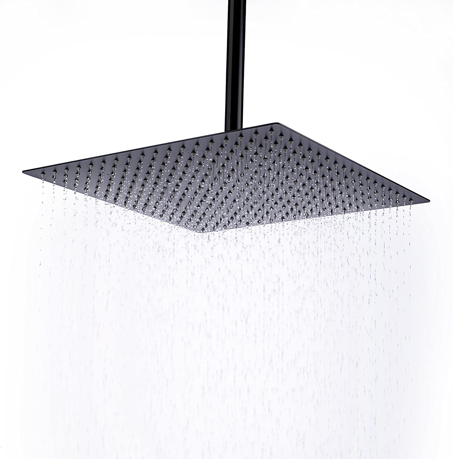 Shower Head,16 Inch Ultra Thin High Pressure Fixed Rain Showerhead Matte Black with Silicone Nozzle - Adjustable Metal Swivel Ball Joint - For the Best...