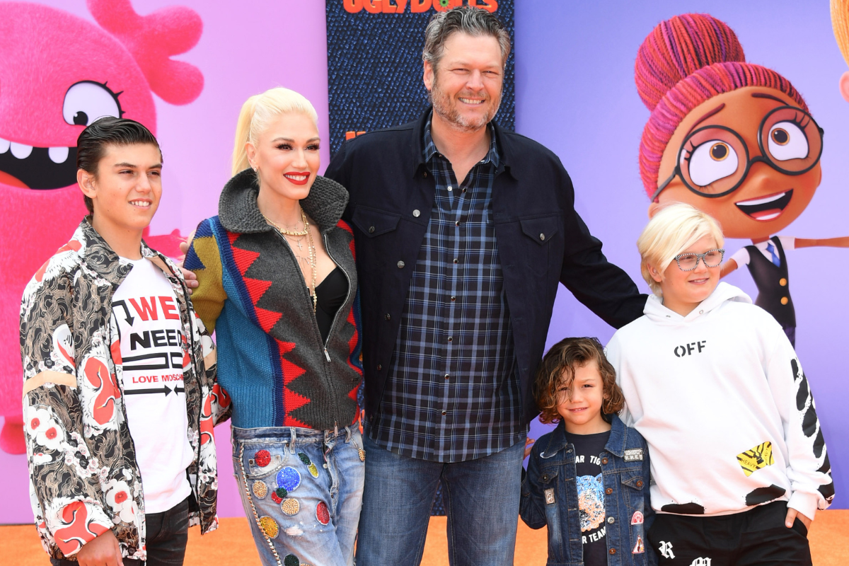 Kingston Rossdale, Gwen Stefani, Blake Shelton, Apollo Bowie Flynn Rossdale, and Zuma Nesta Rock Rossdale attend STX Films World Premiere Of "UglyDolls" at Regal Cinemas L.A. Live on April 27, 2019 in Los Angeles, California. (Photo by Jon Kopaloff/FilmMagic)