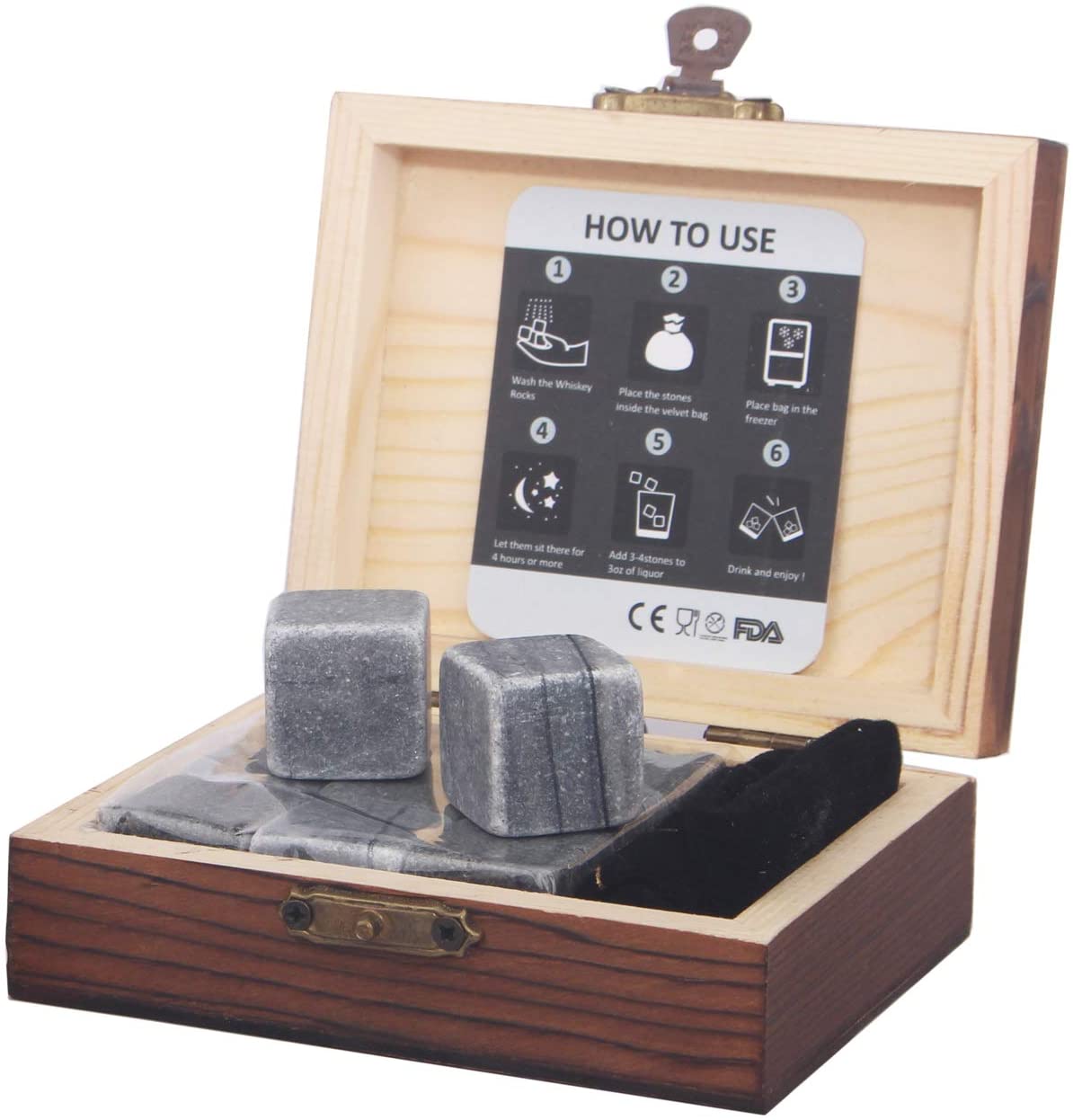 Whiskey Stones Gift Set Pack of 9 Whiskey Rocks in Engraved Wooden Gift Box, Christmas Gifts for Dad:Whisky:Bourbon Drinker, Men:Women Birthday Present, Father Day Gift - Barleo Malt