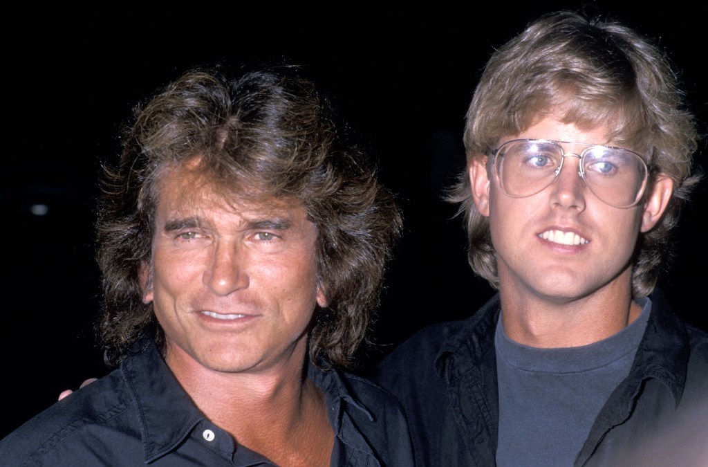 Actor Michael Landon and son Michael Landon, Jr. attend the Third Annual Moonlight Roundup Extravaganza to Benefit Free Arts for Abused Children on July 29, 1989 at the Calamigos Ranch in Malibu, California.