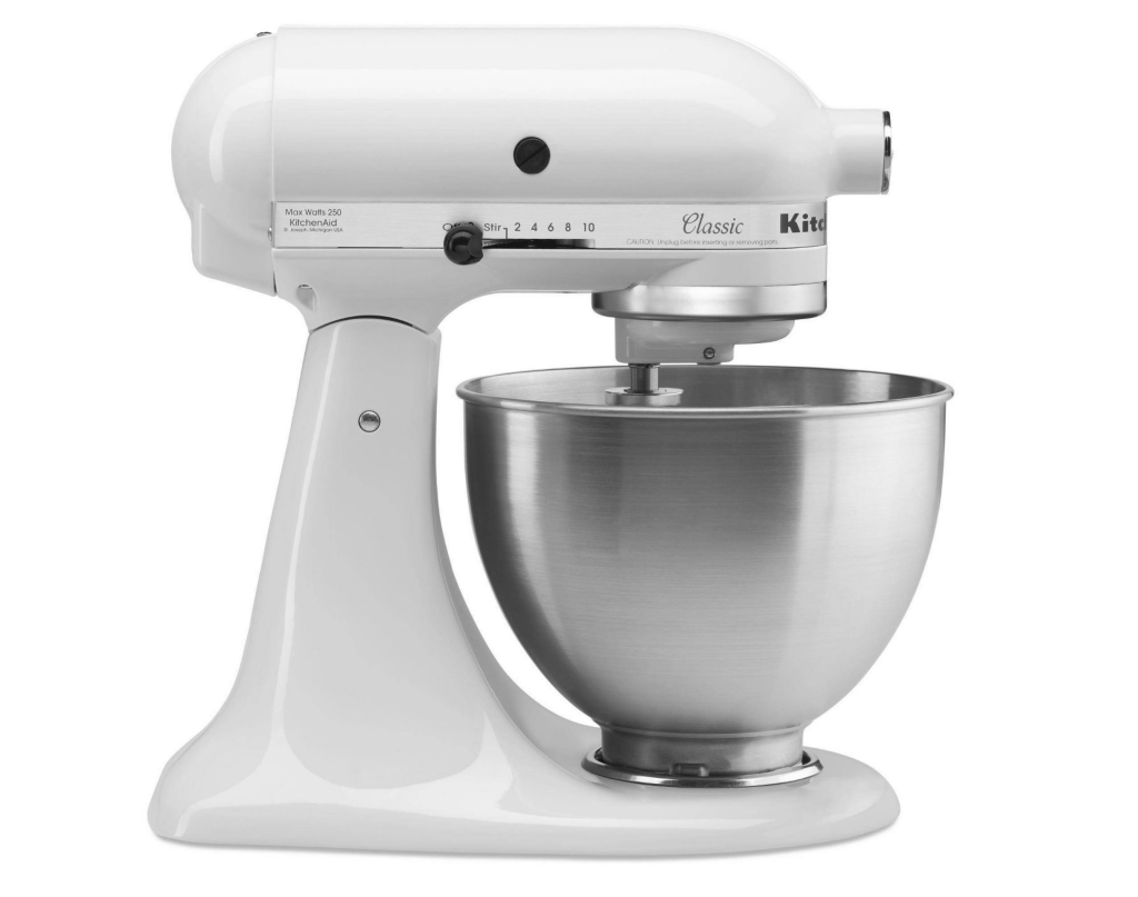 white kitchenmaid stand mixer