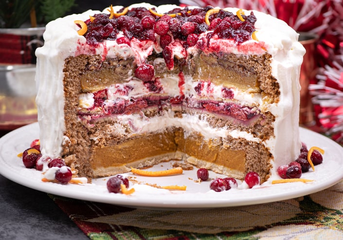 Christmas piecaken slice on white plate
