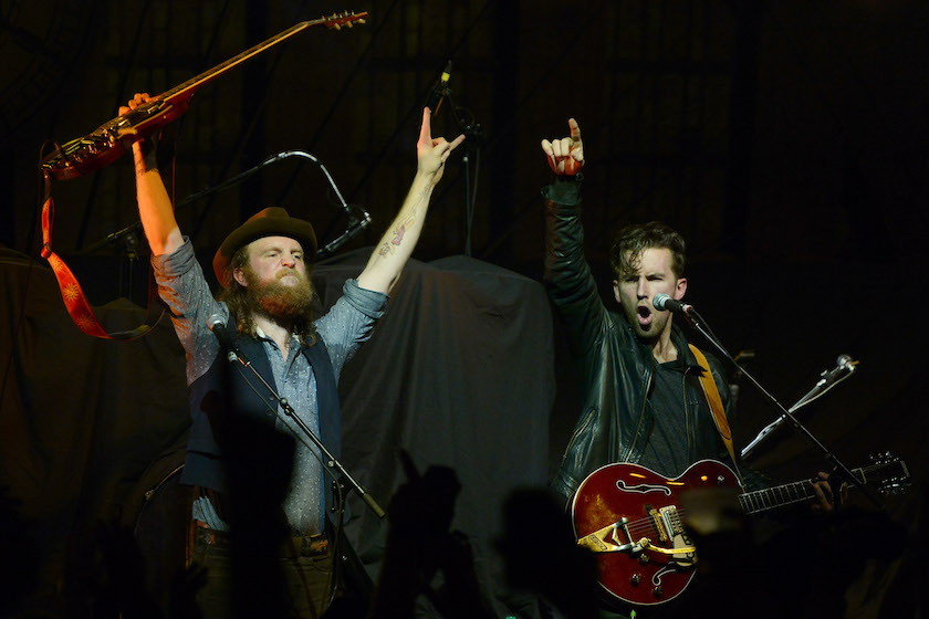 ATLANTA, GA - FEBRUARY 14: Support act Brothers Osborne L/R: John Osborne and TJ Osborne help Celebrate the release of Eric Church's new album "The Outsiders" with The Outsiders Live Tour at the Buckhead Theatre on February 14, 2014 in Atlanta, Georgia.