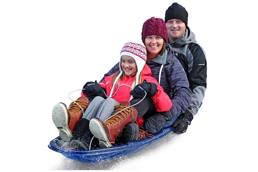 snow toys-- snow sled big enough for two adults and one child to sit on for downhill snow fun