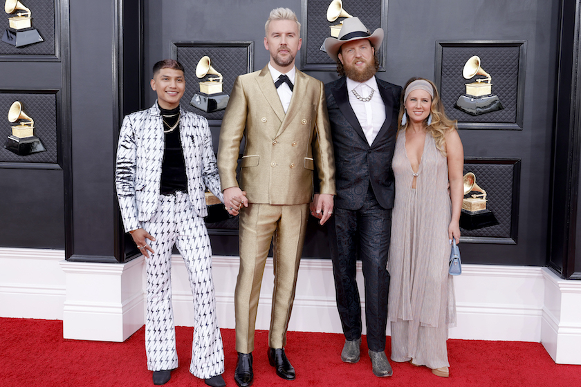 LAS VEGAS, NEVADA - APRIL 03: (L-R) Abi Ventura, T.J. Osborne, John Osborne, and Lucie Silvas attend the 64th Annual GRAMMY Awards at MGM Grand Garden Arena on April 03, 2022 in Las Vegas, Nevada.