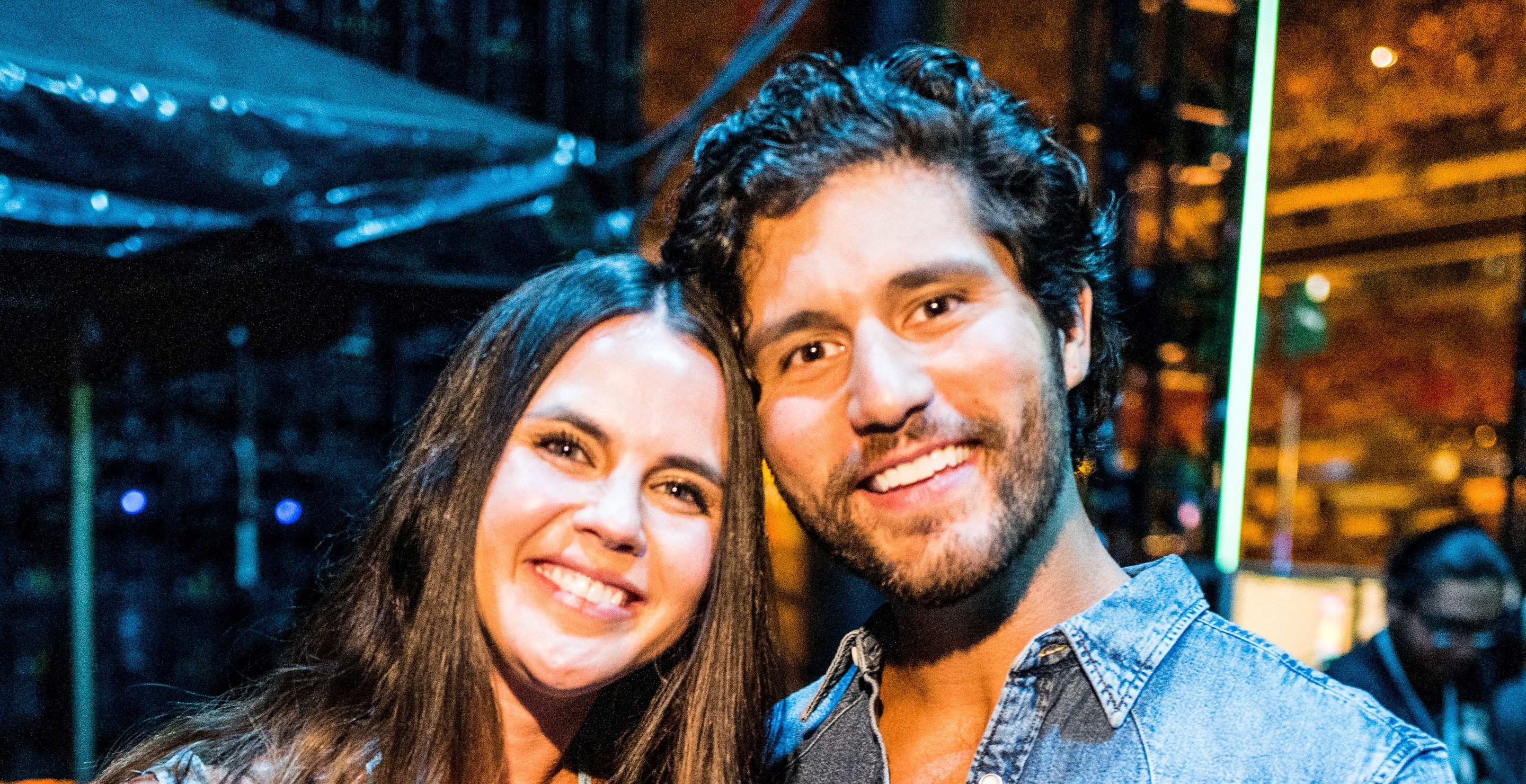 NASHVILLE, TENNESSEE - JUNE 08: (L-R) Abby Smyers and Dan Smyers of Dan + Shay seen backstage during night 1 of the 50th CMA Fest at Nissan Stadium on June 08, 2023 in Nashville, Tennessee.