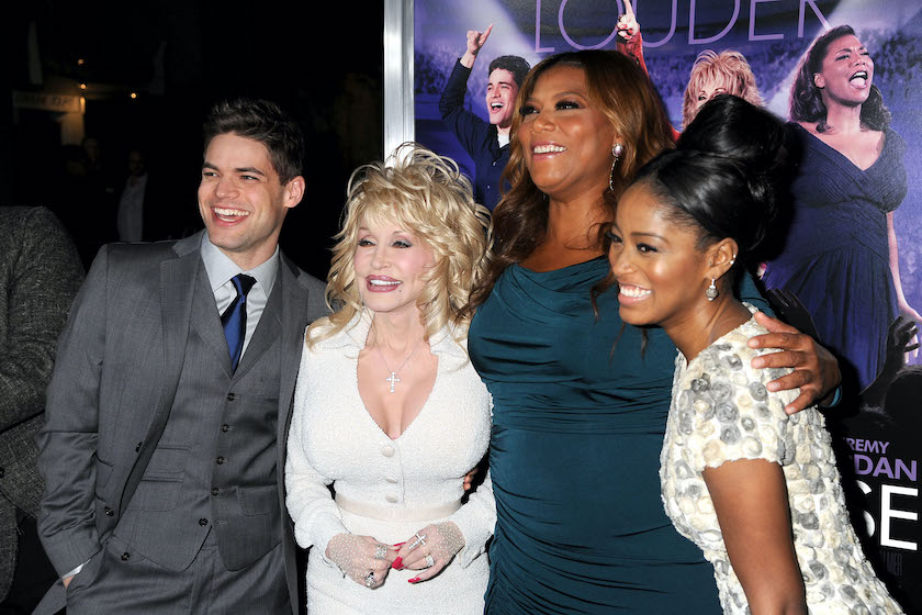 HOLLYWOOD, CA - JANUARY 09: Jeremy Jordan, Dolly Parton, Dolly Parton, Queen Latifah and Keke Palmer attends the Los Angeles premiere of "Joyful Noise" at Grauman's Chinese Theatre on January 9, 2012 in Hollywood, California. 