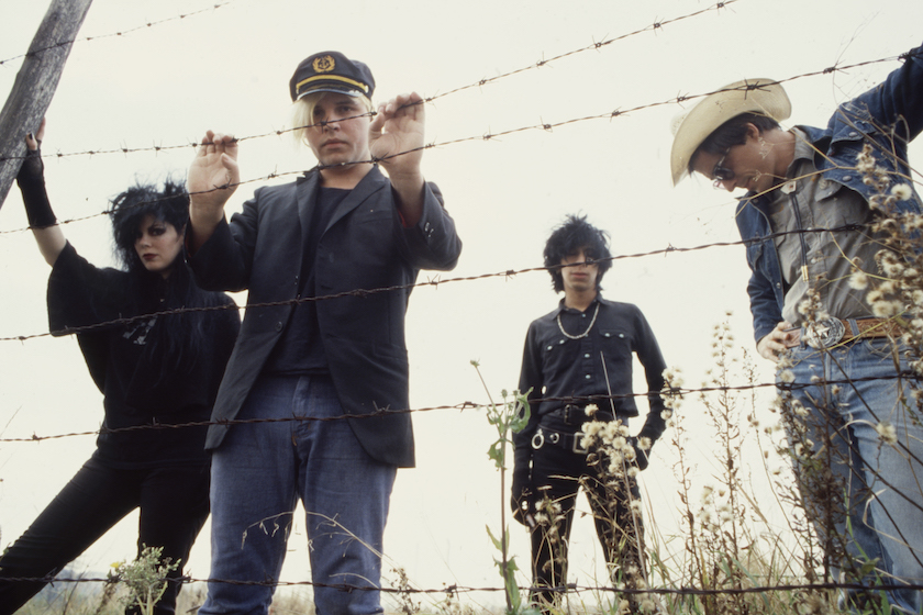 American post-punk band The Gun Club, group portrait, Rome, Italy, 1983. L-R Patricia Morrison, Jeffrey Lee Pierce, Kid Congo Powers, Terry Graham.