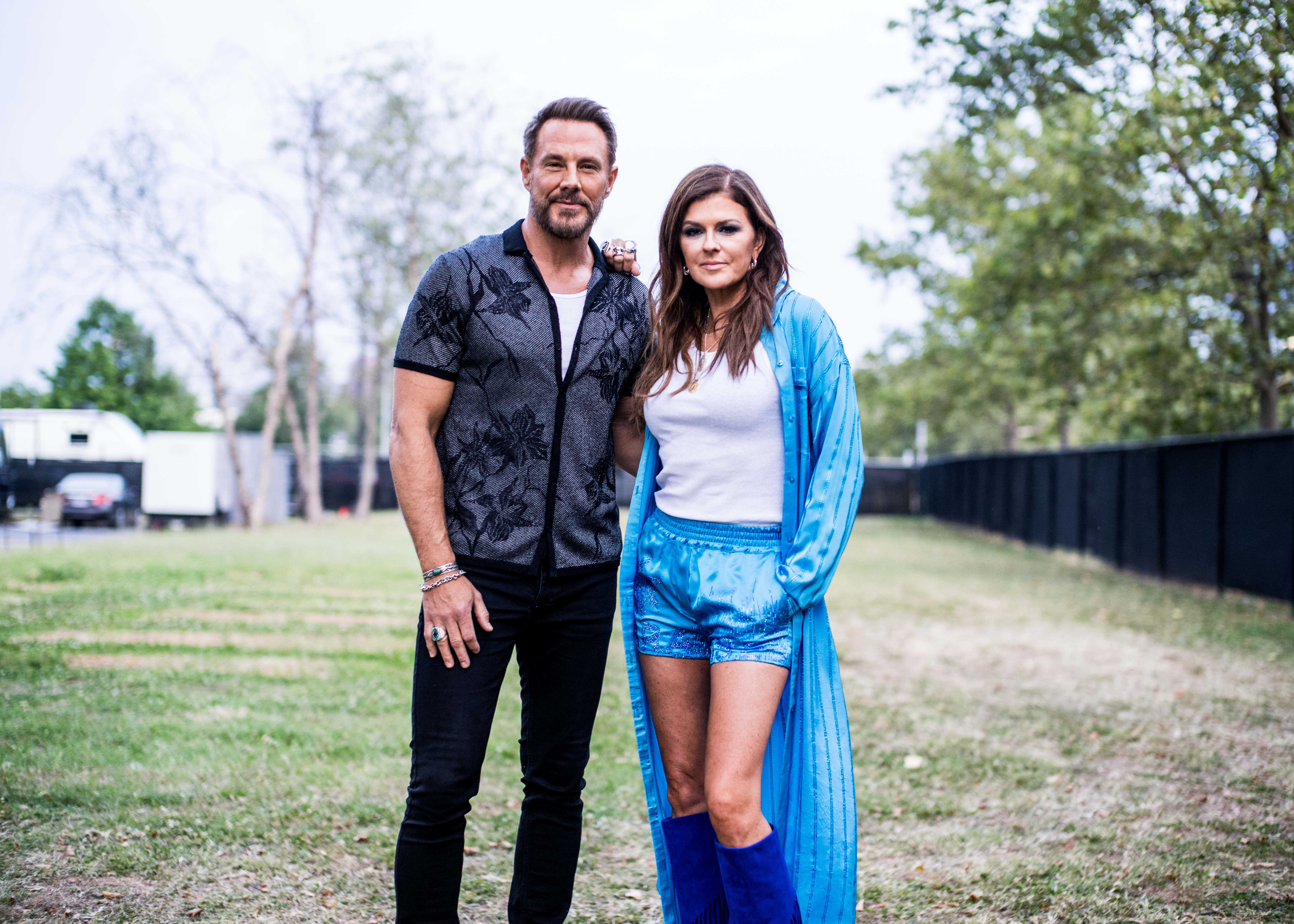NASHVILLE, TENNESSEE - JUNE 10: (L-R) Jimi Westbrook and Karen Fairchild of Little Big Town seen backstage for night 3 of the 50th CMA Fest at Nissan Stadium on June 10, 2023 in Nashville, Tennessee.