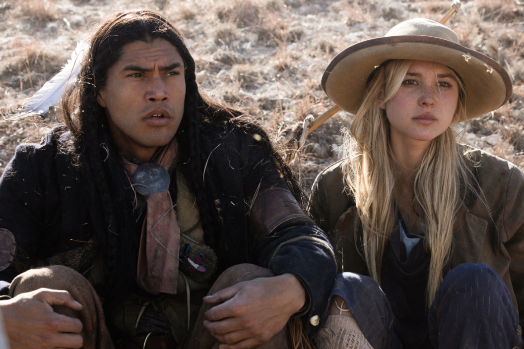 Martin Sensmeier as Sam and Isabel May as Elsa of the Paramount+ original series 1883