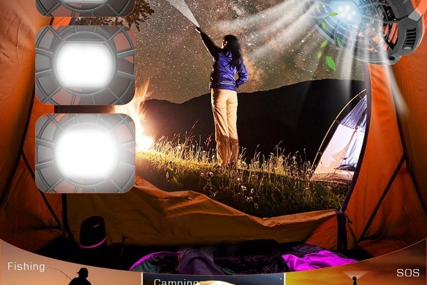 Glamping tent ideas - fan with lights