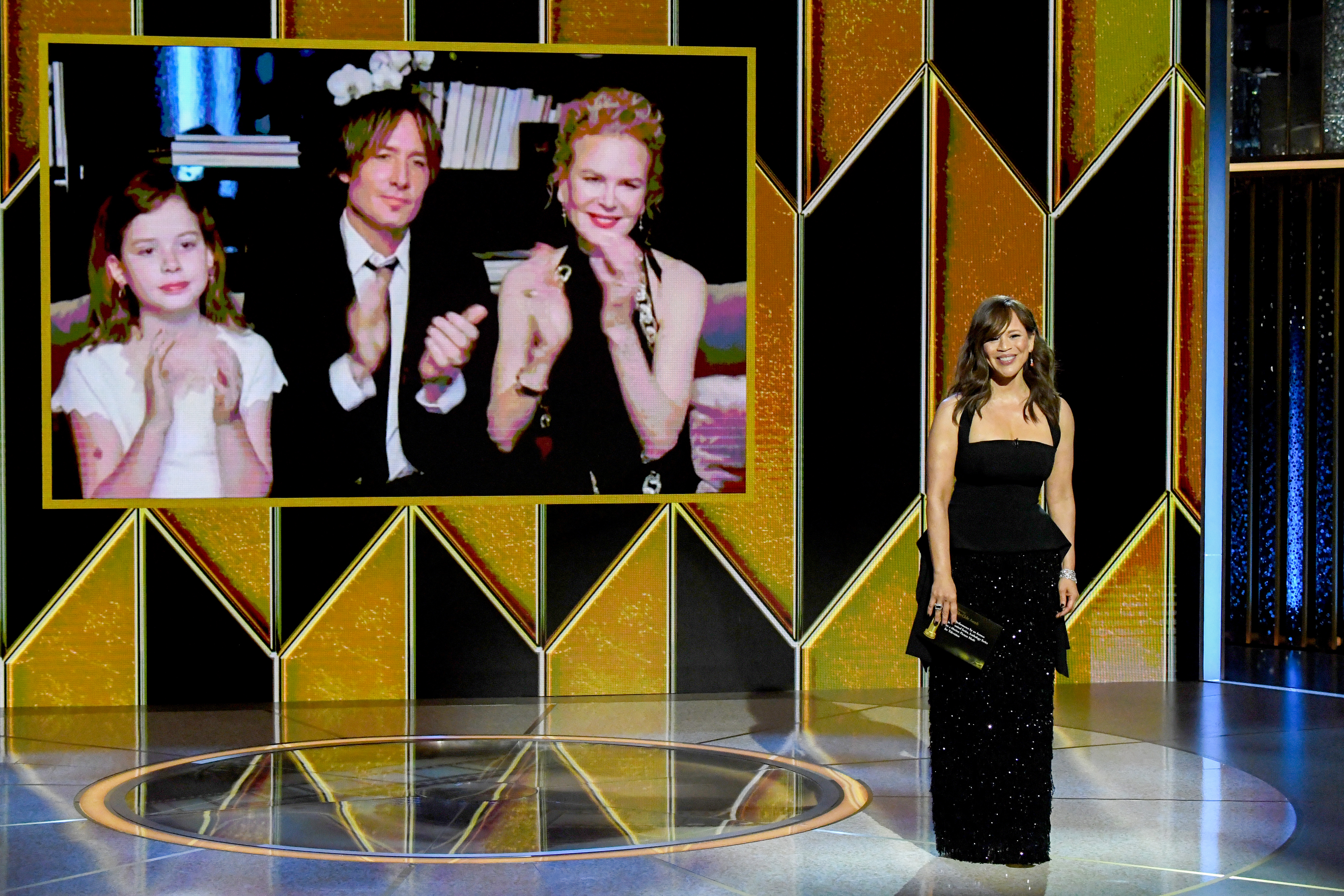 NEW YORK, NEW YORK - FEBRUARY 28: Rosie Perez introduces Nicole Kidman, Keith Urban and family via livestream during the 78th Annual Golden Globe&reg; Awards at The Rainbow Room on February 28, 2021 in New York City. 